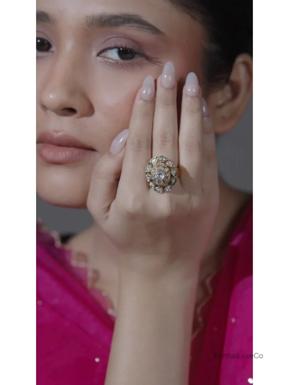 Gold Polished CZ Adjustable Cocktail Rings Women's Statement Ring Set